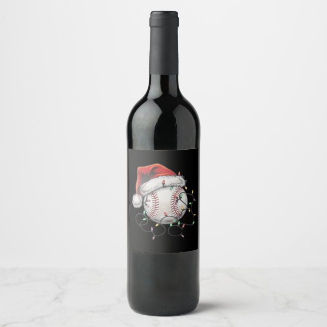 Santa Sports Christmas Baseball Player Wine Label (Front)