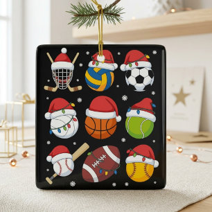 Santa Sports Christmas Sport Ball Player Lover Ceramic Ornament