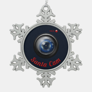 Santa Spy Camera Snowflake Pewter Christmas Ornament