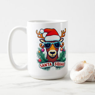 Santa Squad Cool Reindeer with Glasses Christmas  Coffee Mug