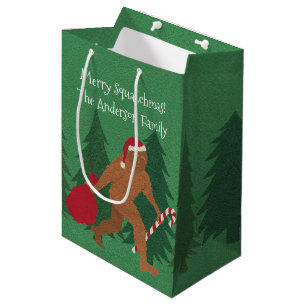 Santa Squatch Christmas Medium Cartoon Bigfoot Medium Gift Bag