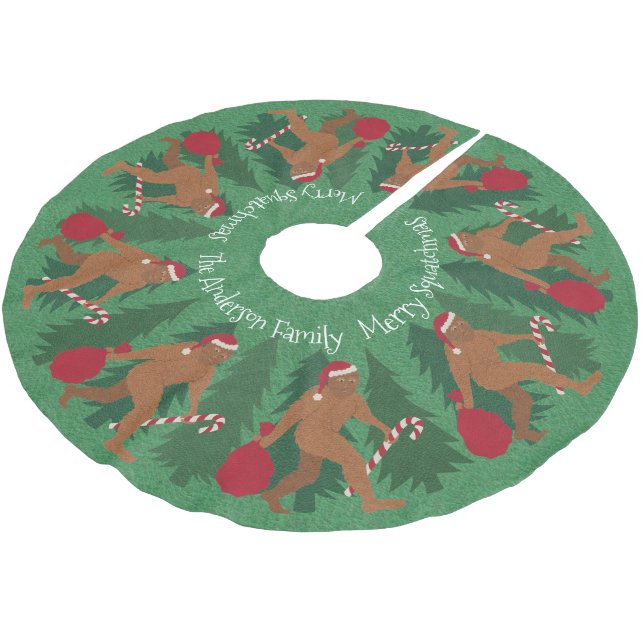 Santa Squatch Christmas Pines Merry Squatchmas Brushed Polyester Tree Skirt (Angled)