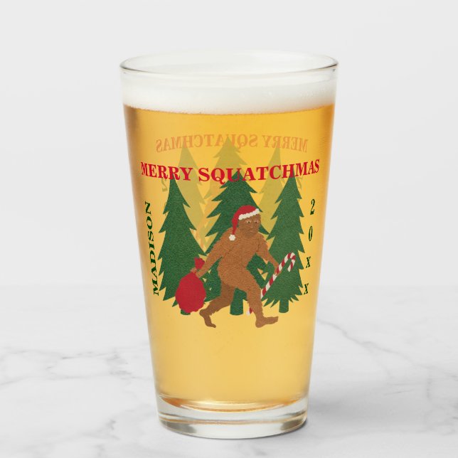 Santa Squatch Funny Christmas Personalized Geek Glass (Front Filled)