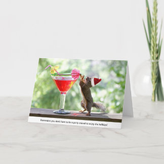 Santa Squirrel Drinking a Cocktail Holiday Card