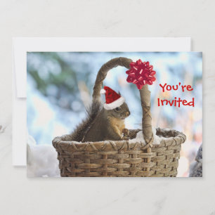 Santa Squirrel in Snow Invitation