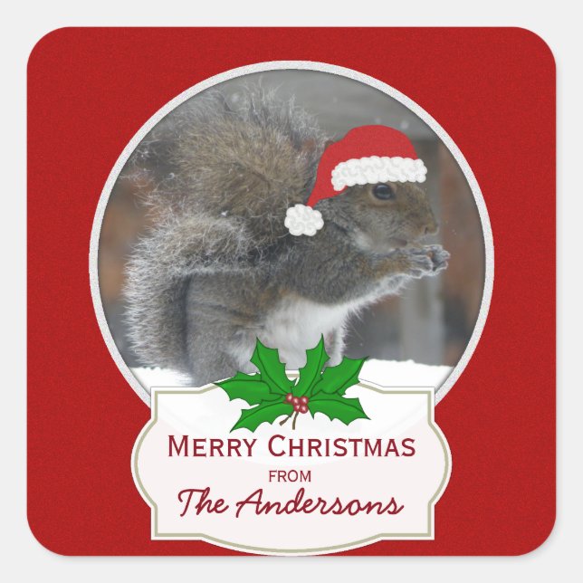 Santa Squirrel Personalized Christmas Stickers (Front)