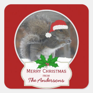 Santa Squirrel Personalized Christmas Stickers