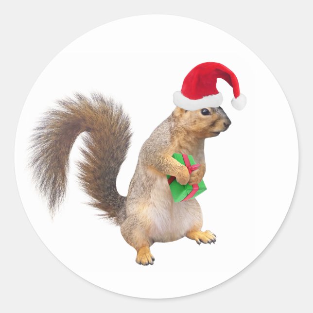 Santa Squirrel with Green Gift Stickers (Front)