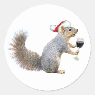 Santa Squirrel with Wine Sticker