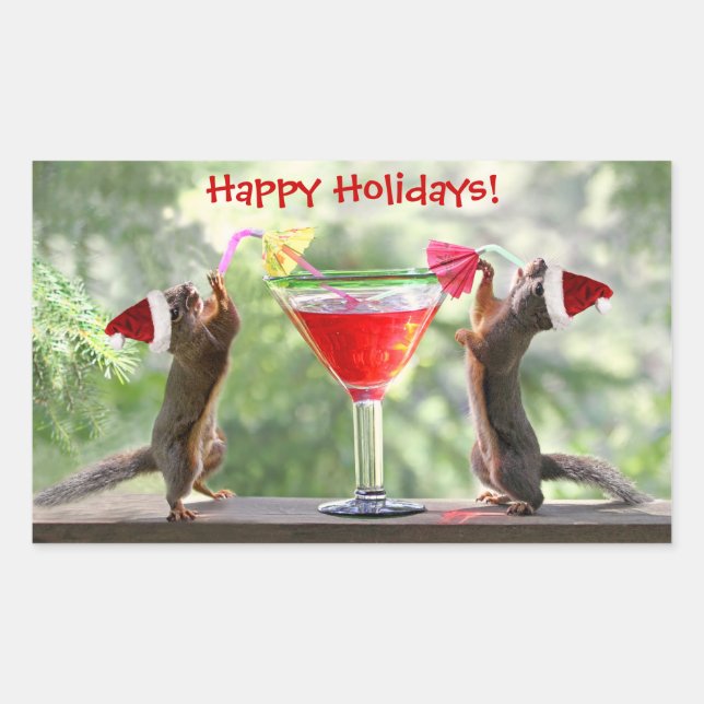 Santa Squirrels Drinking a Cocktail Sticker (Front)