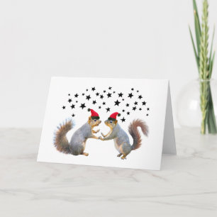 Santa Squirrels with Stars Holiday Card