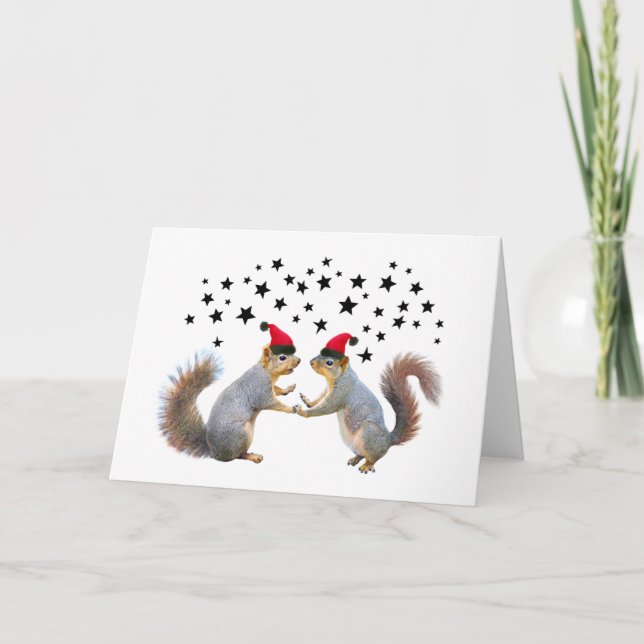 Santa Squirrels with Stars Holiday Card (Front)