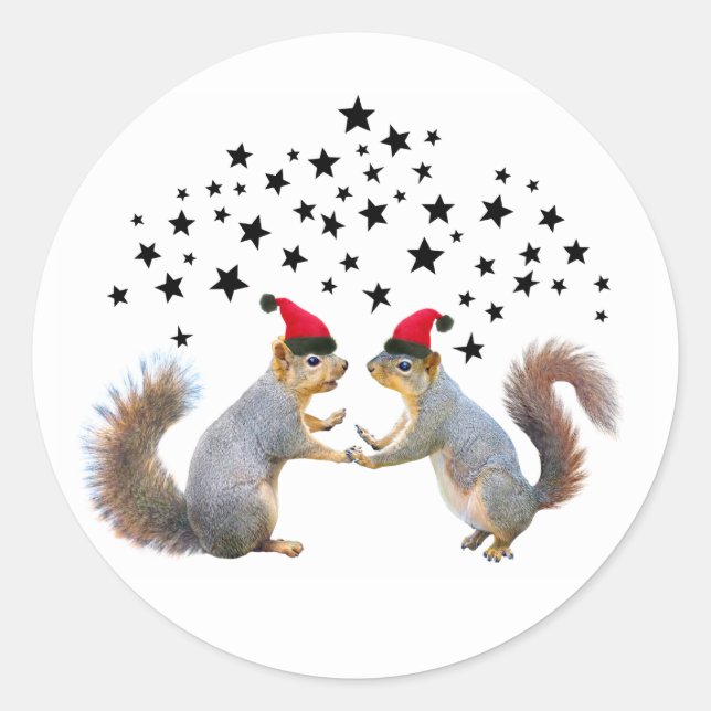 Santa Squirrels with Stars Stickers (Front)