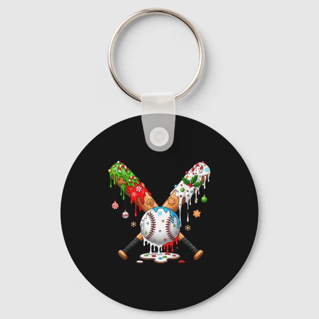 Santa Srts Design For Men Boys Christmas Baseball  Keychain (Front)