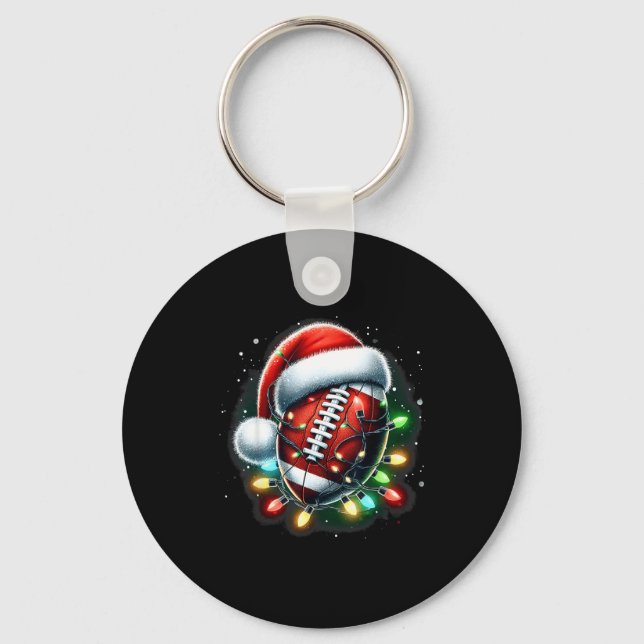 Santa Srts Design For Men Boys Christmas Football  Keychain (Front)