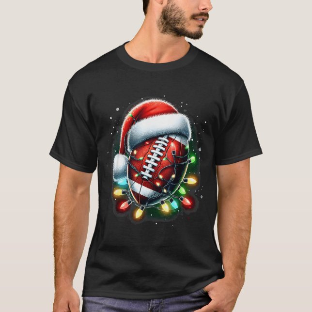 Santa Srts Design For Men Boys Christmas Football  T-Shirt (Front)