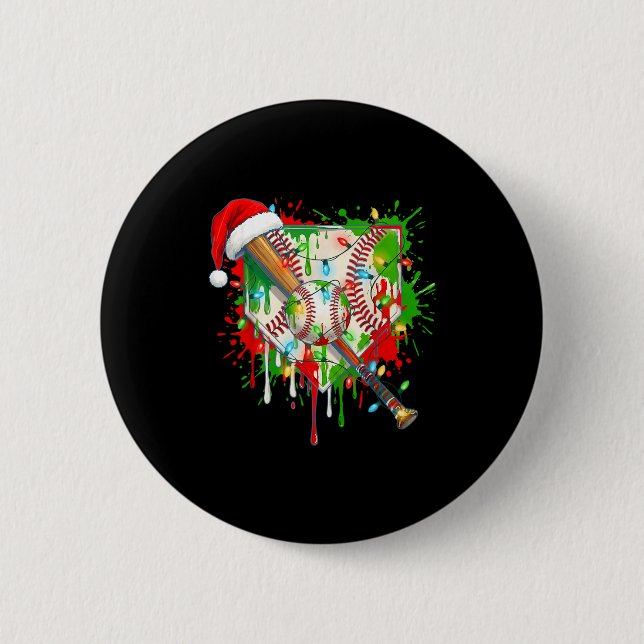 Santa Srts Ice Baseball Christmas Xmas Pajama Kid  2 Inch Round Button (Front)