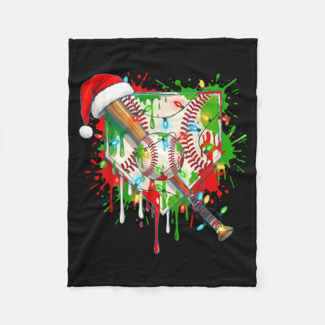 Santa Srts Ice Baseball Christmas Xmas Pajama Kid  Fleece Blanket (Front)