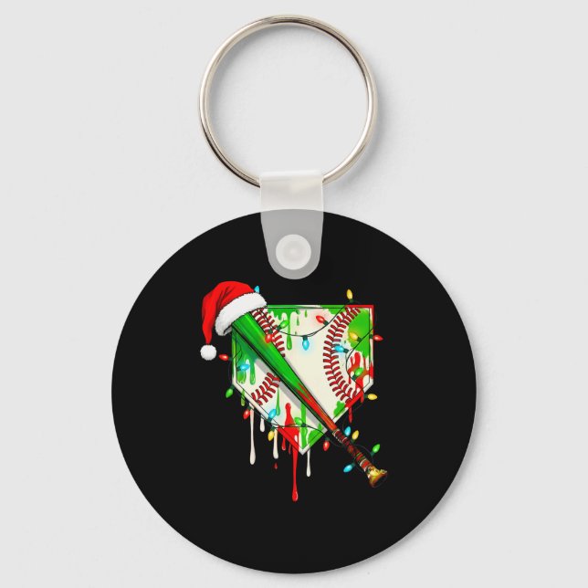 Santa Srts Ice Baseball Christmas Xmas Pajama Kid  Keychain (Front)