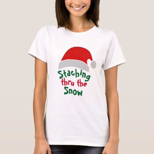 "Santa Staching Thru Snow" Funny Christmas Tee (Front)