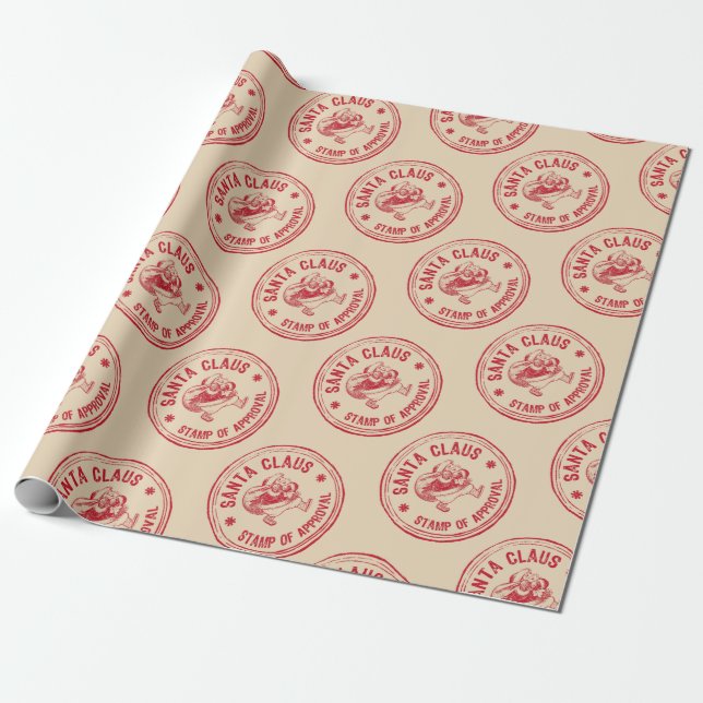 Santa Stamp of Approval Wrapping Paper (Unrolled)
