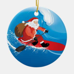 Santa Stand Up Paddle Ceramic Ornament