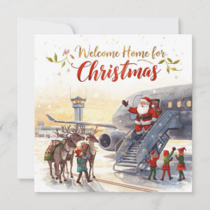 Santa steps out of the airplane Christmas Aviation Holiday Card