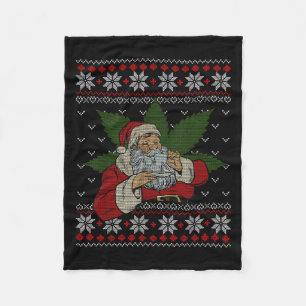 Santa Stoner Smoking Weed Humour Ugly Christmas Fleece Blanket