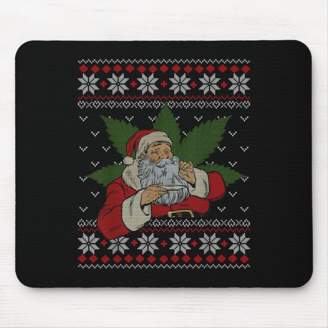 Santa Stoner Smoking Weed Humour Ugly Christmas  Mouse Pad (Front)