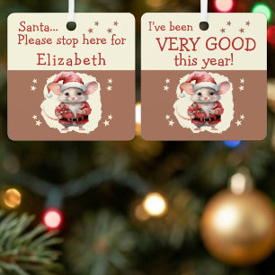 Santa stop here name cute mouse brown metal ornament