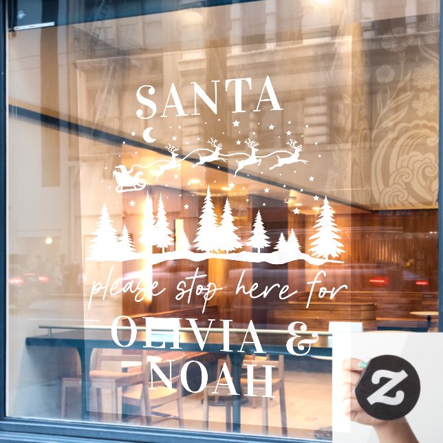 Santa stop here personalised Christmas modern Wind Window Cling (Cafe Window)