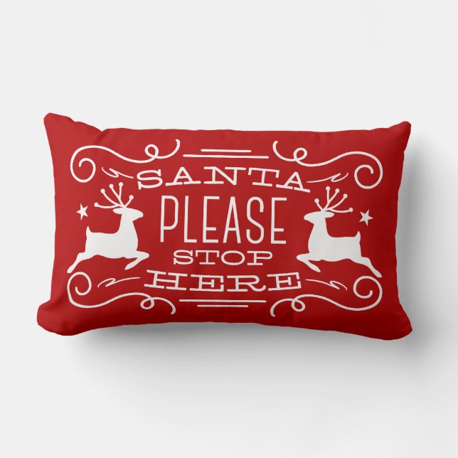 Santa Stop Here Red Lumbar Pillow (Front)