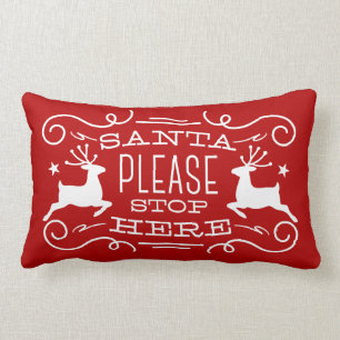 Santa Stop Here Red Lumbar Pillow