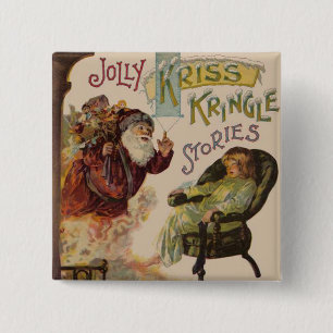 Santa Stories Kris Kringle Vintage Art Print 2 Inch Square Button