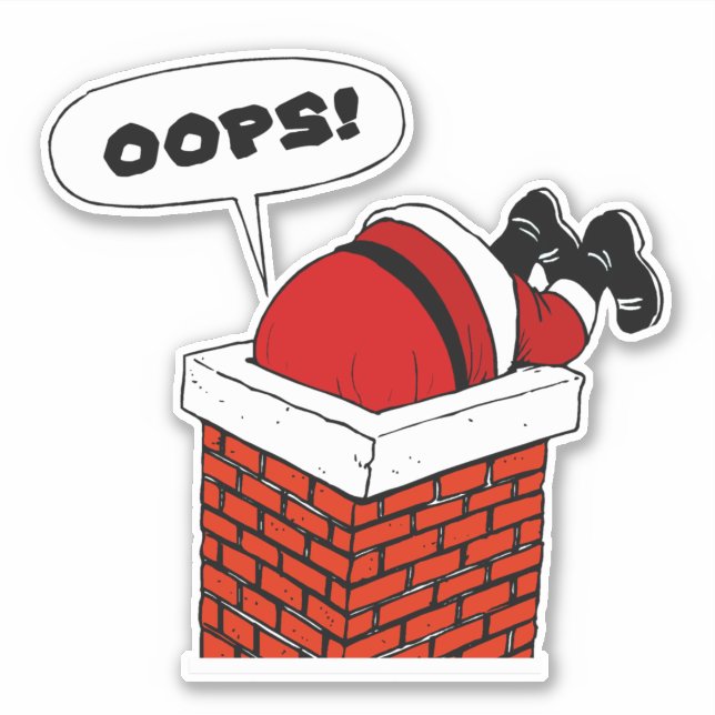 Santa Stuck in Chiminey Sticker (Front)