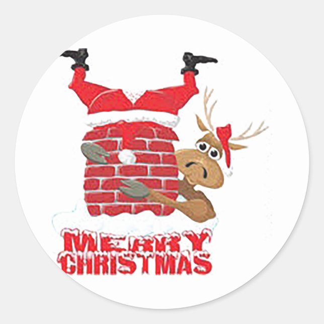 Santa Stuck in Chimney Kid’s Classic Round Sticker (Front)