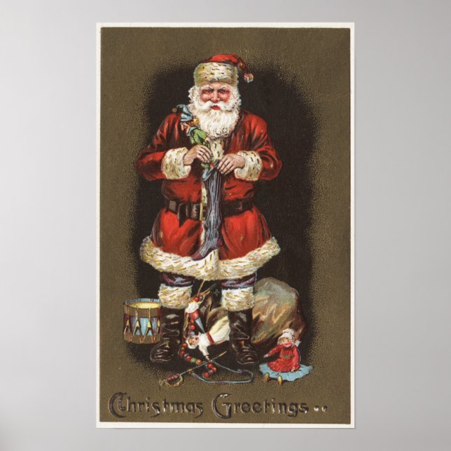 Santa Stuffing Stocking with Nutcracker Poster (Front)