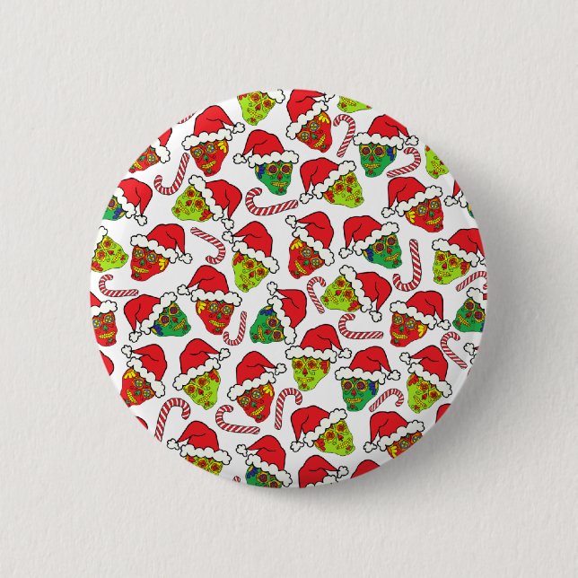 Santa Sugar Skull 2 Inch Round Button (Front)