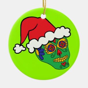 Santa Sugar Skull Ceramic Ornament