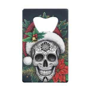 Santa Sugar Skull Credit Card Bottle Opener