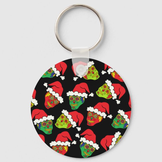 Santa Sugar Skull Keychain (Front)