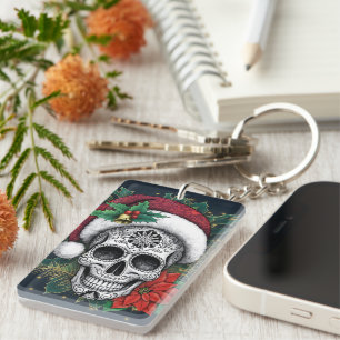 Santa Sugar Skull Keychain