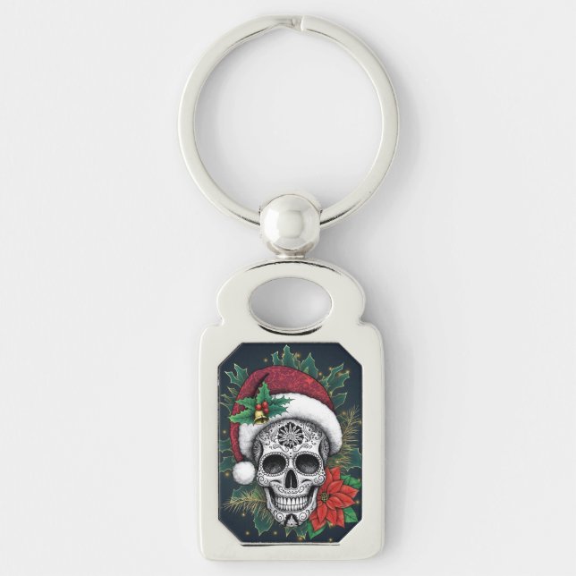 Santa Sugar Skull Keychain (Front)