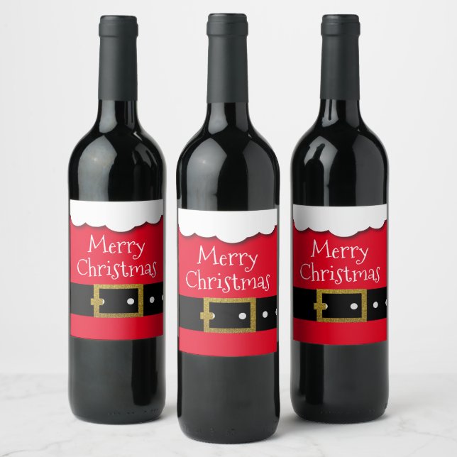 Santa Suit Belt Merry Christmas Wine Label (Bottles)