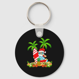 Santa Summer Surfing Christmas In July Beach Vacat Keychain