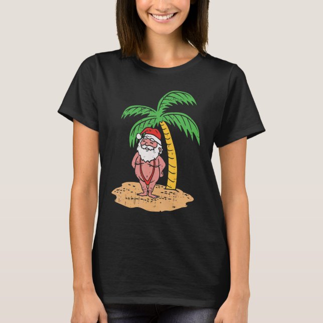 Santa Summer Swimsuit  Christmas In July Beach Gif T-Shirt (Front)