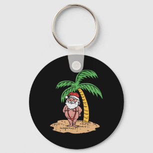 Santa Summer Swimsuit Funny Christmas In July Beac Keychain