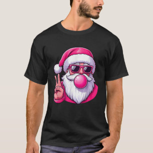 Santa Sunglasses Peace Sign Blowing Bubble Gum Chr T-Shirt