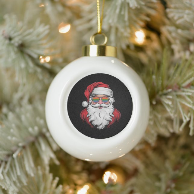 Santa Sunglasses Pride Christmas Pajama X-mas Gay Ceramic Ball Christmas Ornament (Tree)