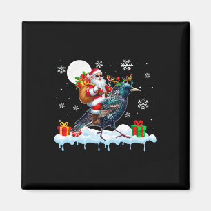 Santa Sungles Riding Reindeer Starling Bird Enthus Magnet